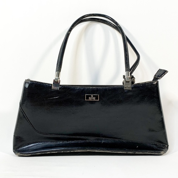 GUCCI Vintage Handbag Black Leather Baguette Purse